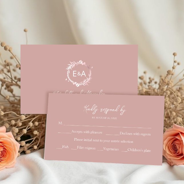 Monogram Pink Wedding RSVP Enclosure Card (Creator Uploaded)