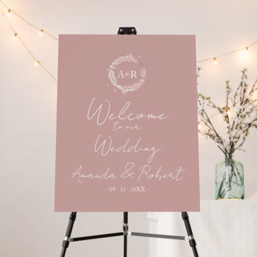 Monogram Pink Wedding Welcome Sign Board