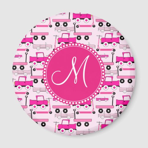 Monogram Pink Wheels Cars Trucks Scooters Wagons Magnet