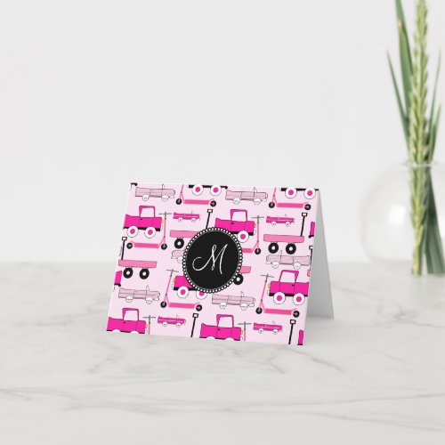 Monogram Pink Wheels Cars Trucks Scooters Wagons Note Card