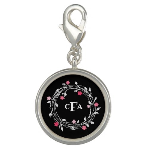 Monogram Pink White Black Floral Gift for her Charm