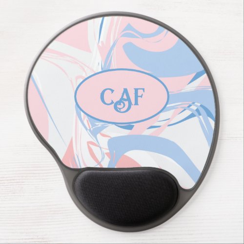 Monogram Pink White Blue Swirl Abstract  Gel Mouse Pad