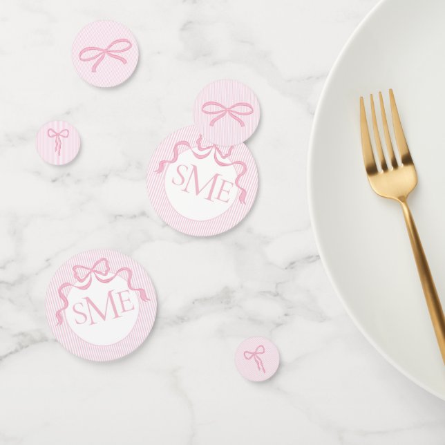 Monogram Pink & White Bow, Baby Shower Confetti (Group)