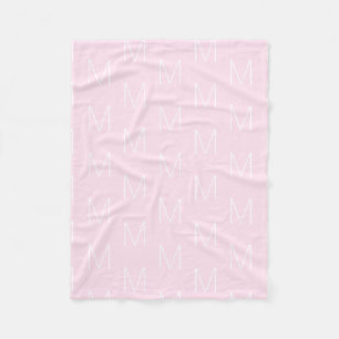 Monogram pink white custom initial letter pattern fleece blanket