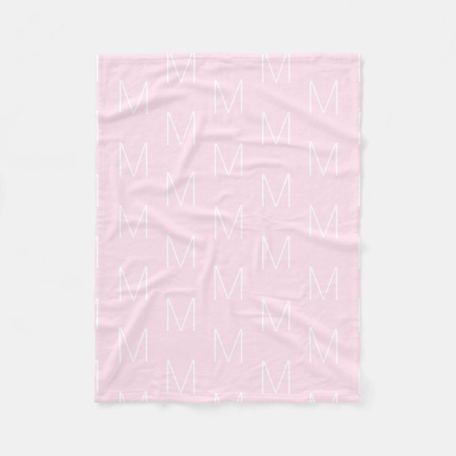 Monogram pink white custom initial letter pattern fleece blanket (Front)