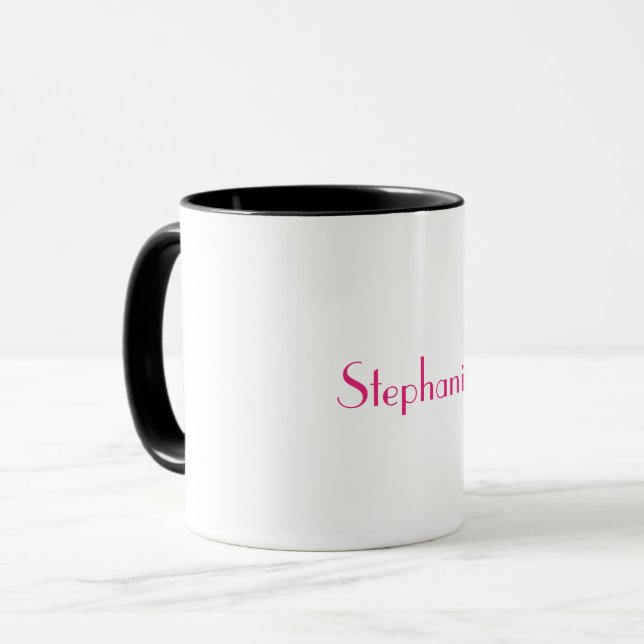 Monogram Pink White Custom Name Party Favor Gift Mug (Front Left)
