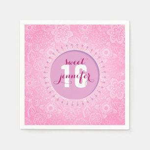 Monogram Pink & White Flowers And Butterflies Lace Napkins