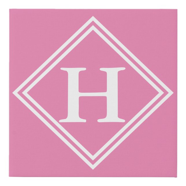Monogram Pink white Frame, Initial Faux Canvas (Front)