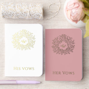 Monogram pink white gold foil Wedding Vow Books