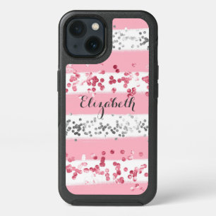 Monogram Pink White Gray Glitter Trendy Otterbox iPhone 13 Case
