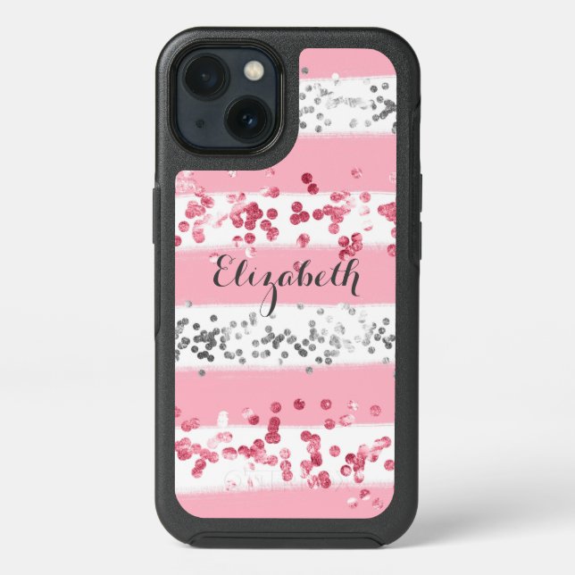 Monogram Pink White Gray Glitter Trendy Otterbox iPhone Case (Back)