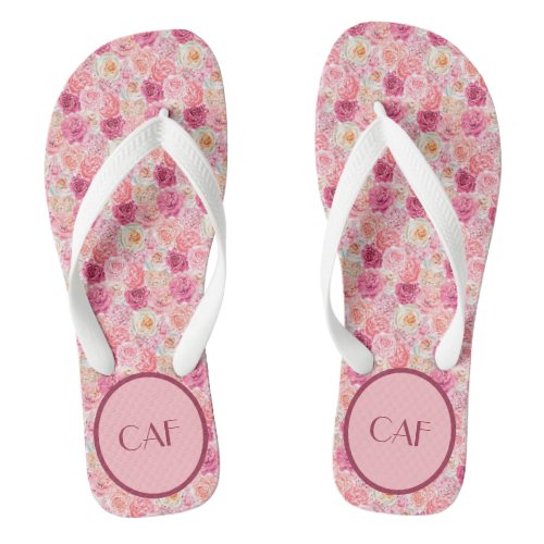 Monogram Pink White Magenta Floral Elegant Boho  Flip Flops