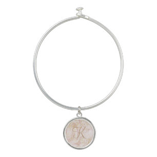 Monogram Pink White Marble Swirl Gold Glitter Gift Bangle Bracelet
