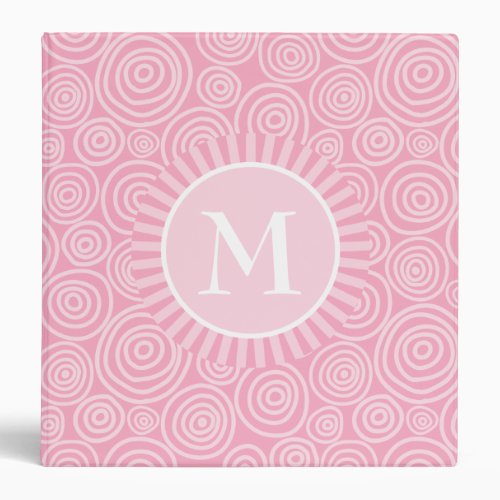 Monogram Pink White Spirals _ Personalized 3 Ring Binder