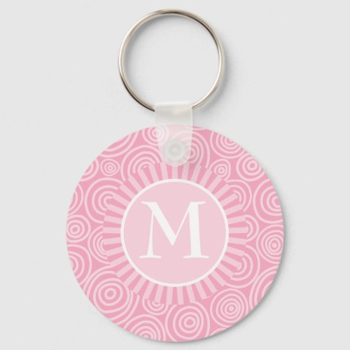 Monogram Pink White Spirals _ Personalized Keychain