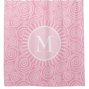 Monogram Pink White Spirals - Personalized Shower Curtain