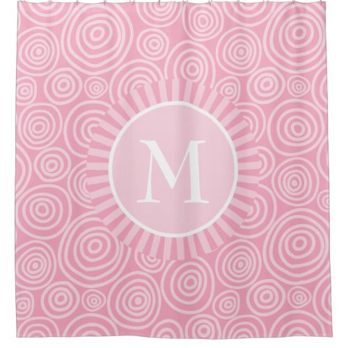 Monogram Pink White Spirals _ Personalized Shower Curtain