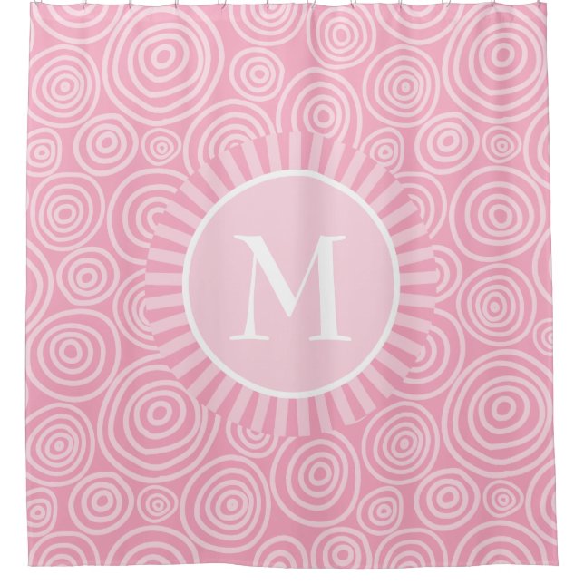 Monogram Pink White Spirals - Personalized Shower Curtain (Front)