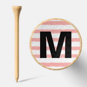 Monogram Pink White Watercolor Stripes Golf Tees