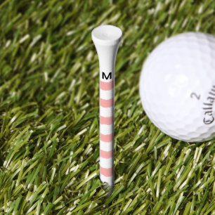 Monogram Pink White Watercolor Stripes Golf Tees