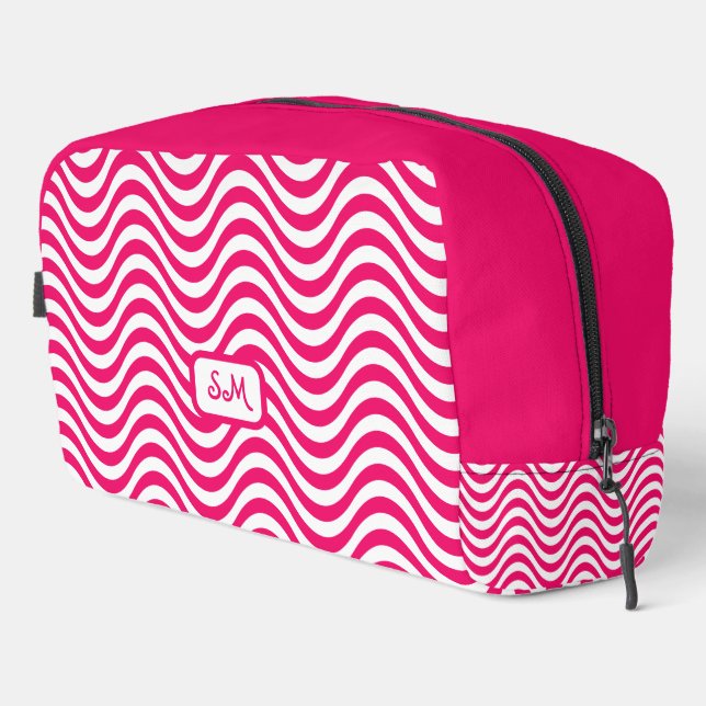 Monogram Pink White Wavy Stripes Psychedelic Dopp Kit (Right Corner)