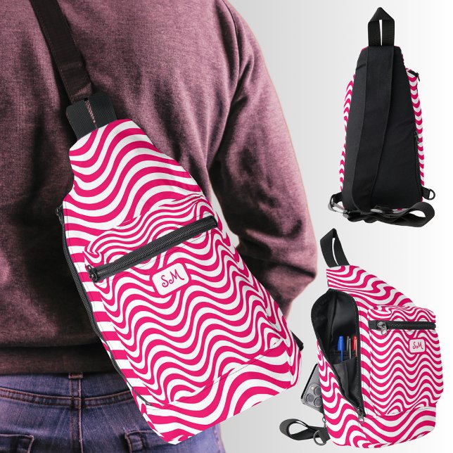 Monogram Pink White Wavy Stripes Psychedelic Sling Bag (Monogram Pink White Wavy Stripes Psychedelic Sling Bag)