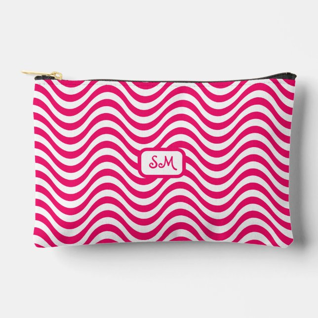 Monogram Pink White Wavy Stripes Psychedelic SM Accessory Pouch (Front)