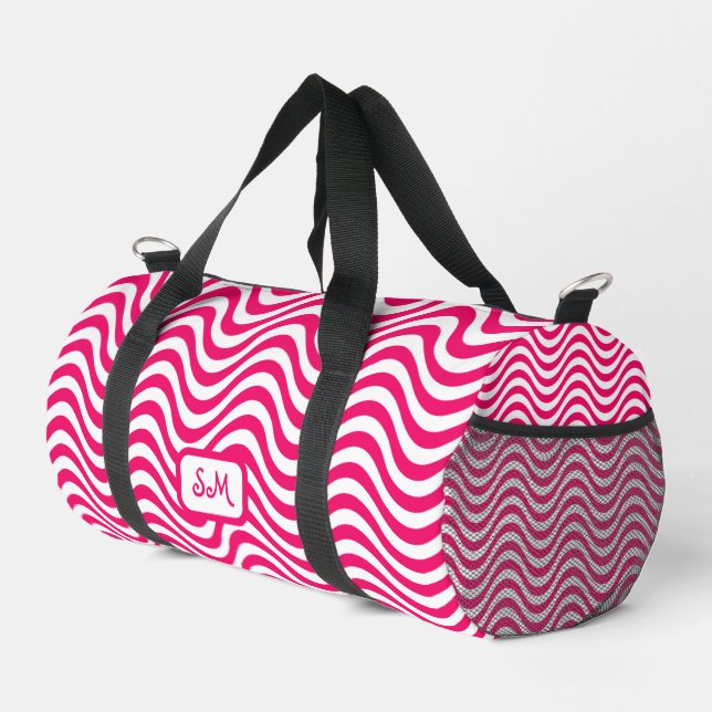 Monogram Pink White Wavy Stripes Psychedelic SM Duffle Bag (Right Corner)