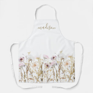 Monogram Pink Wildflower Gold Glitter Apron