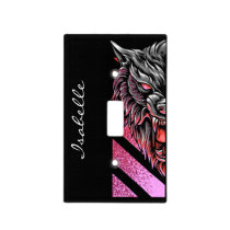 Monogram pink wolf Head Glitter Light Switch Cover