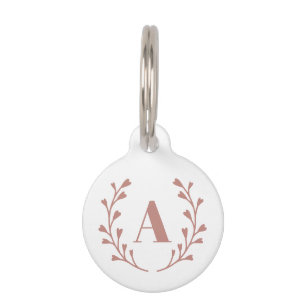 Monogram Pink Wreath Dog Cat Pet ID Tag