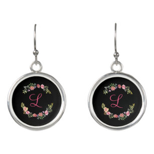 Monogram Pink, Yellow and Green Floral Watercolor Earrings