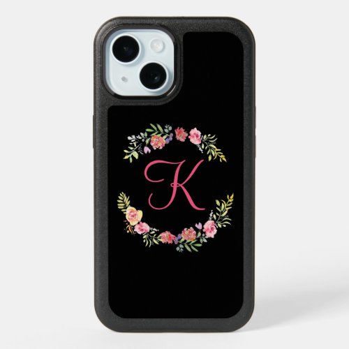Monogram Pink Yellow and Green Floral Watercolor iPhone 15 Case