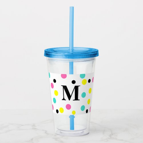 Monogram Pink Yellow Blue Polka Dots Acrylic Tumbler