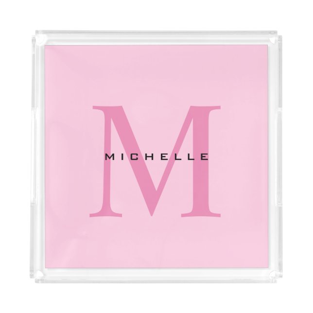 Monogram Pink Your Name Special Gift Beloved Ones Acrylic Tray (Front)