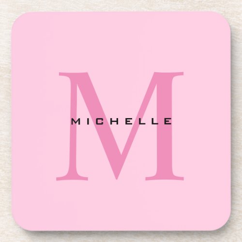 Monogram Pink Your Name Special Gift Beloved Ones Beverage Coaster