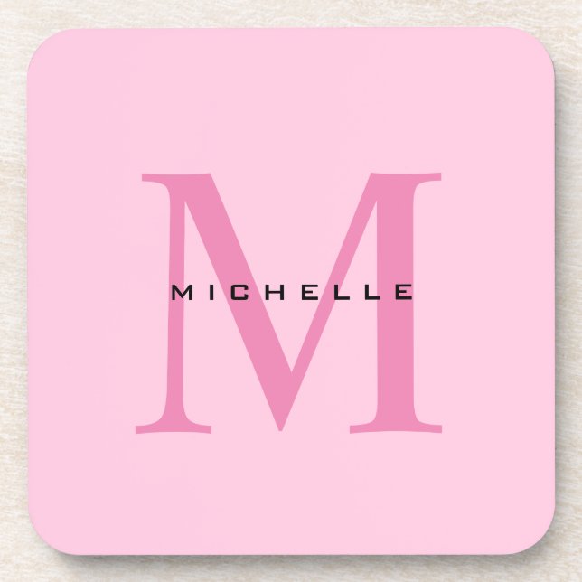 Monogram Pink Your Name Special Gift Beloved Ones Beverage Coaster (Front)