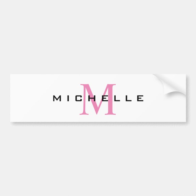 Monogram Pink Your Name Special Gift Beloved Ones Bumper Sticker (Front)
