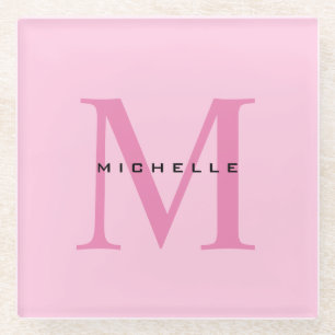 Monogram Pink Your Name Special Gift Beloved Ones Glass Coaster