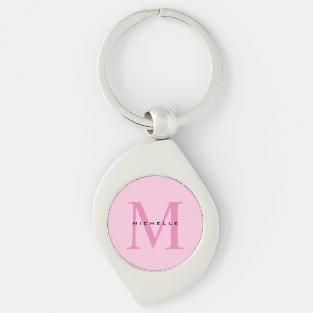 Monogram Pink Your Name Special Gift Beloved Ones Keychain (Front)
