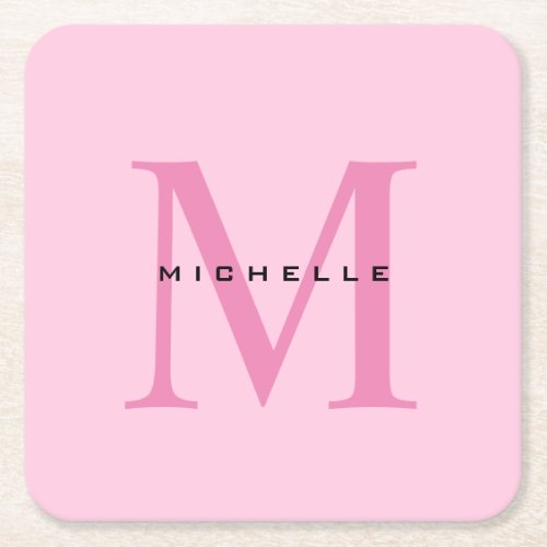 Monogram Pink Your Name Special Gift Beloved Ones Square Paper Coaster