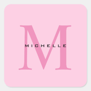 Monogram Pink Your Name Special Gift Beloved Ones Square Sticker