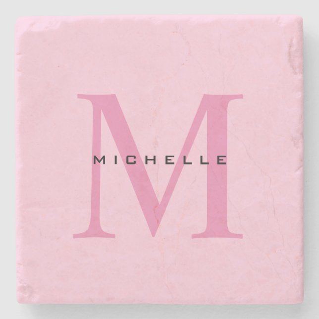 Monogram Pink Your Name Special Gift Beloved Ones Stone Coaster (Front)