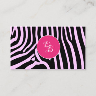 Monogram Pink Zebra Animal Print Designer Business Card