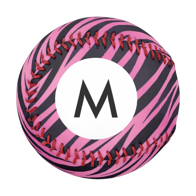 Monogram Pink Zebra Stripe Background Baseball (Front Left)