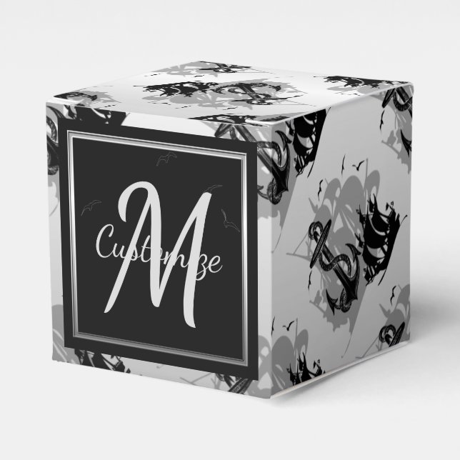 Monogram Pirate Ship & Anchor Cube Favor Box 5 (Front Side)