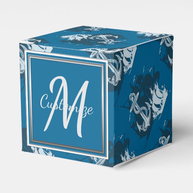 Monogram Pirate Ship & Anchor Cube Favor Box 6 (Front Side)