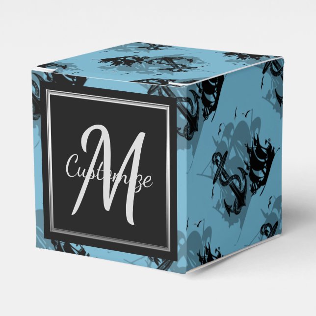 Monogram Pirate Ship & Anchor Cube Favor Box 7 (Front Side)