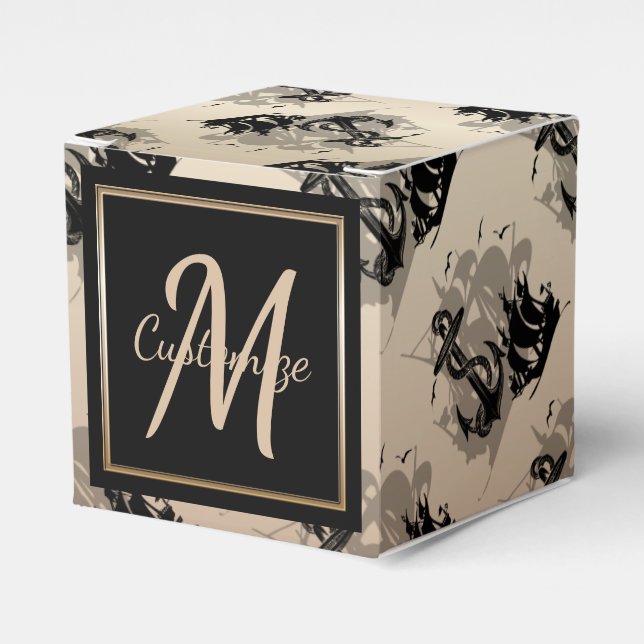 Monogram Pirate Ship & Anchor Cube Favor Box 9 (Front Side)