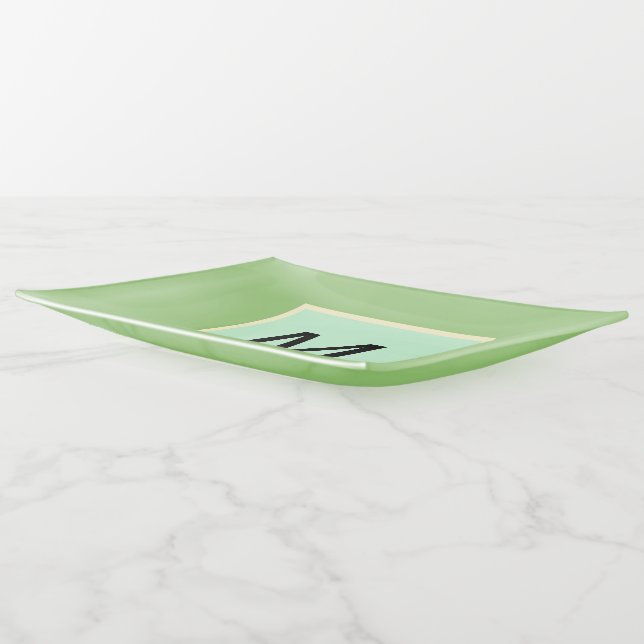 Monogram Pistachio Green Ice Cream Colors Trinket Tray (Angled)